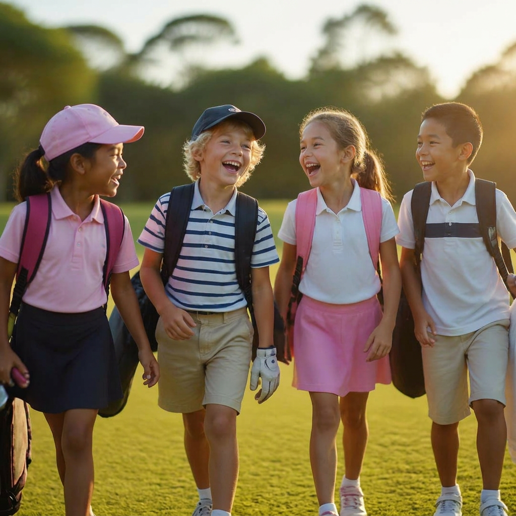 A family enjoying a welcoming round of golf together